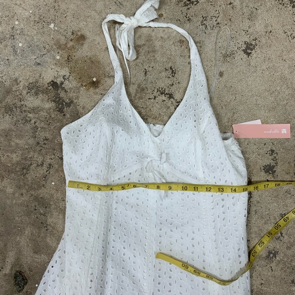 NWT Sandra Darren Women's Fit Flare Dress White Lace Sleeveless Halter Dress OBO - Picture 2 of 12